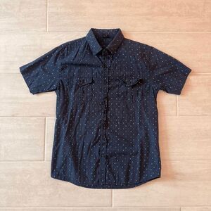 Vese Casual Button Front Shirt Navy Blue w Multicolored Stitch Pattern Medium